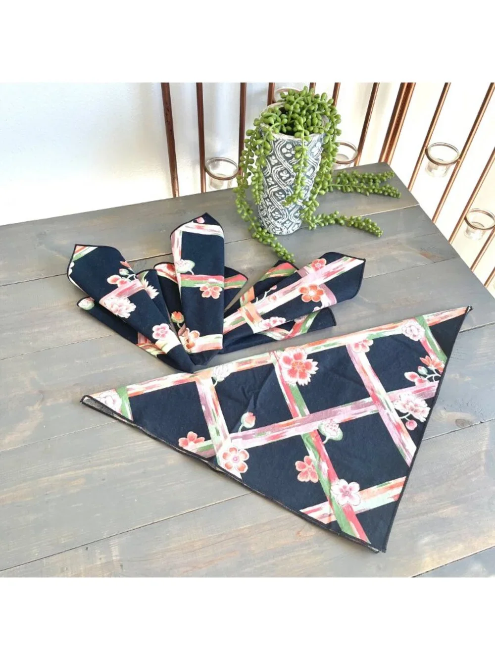 Vintage 80s Cotton Chintz Cloth Napkins Set of 4 Floral Trellis Design